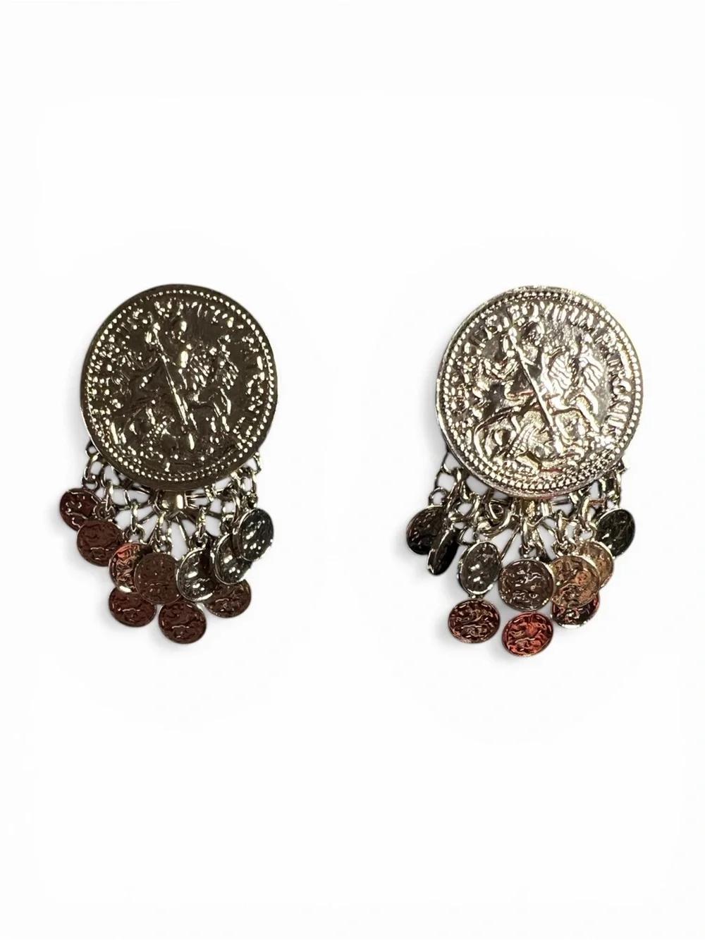 Silver Post Coin Drop Statement Earrings - Women Accessories